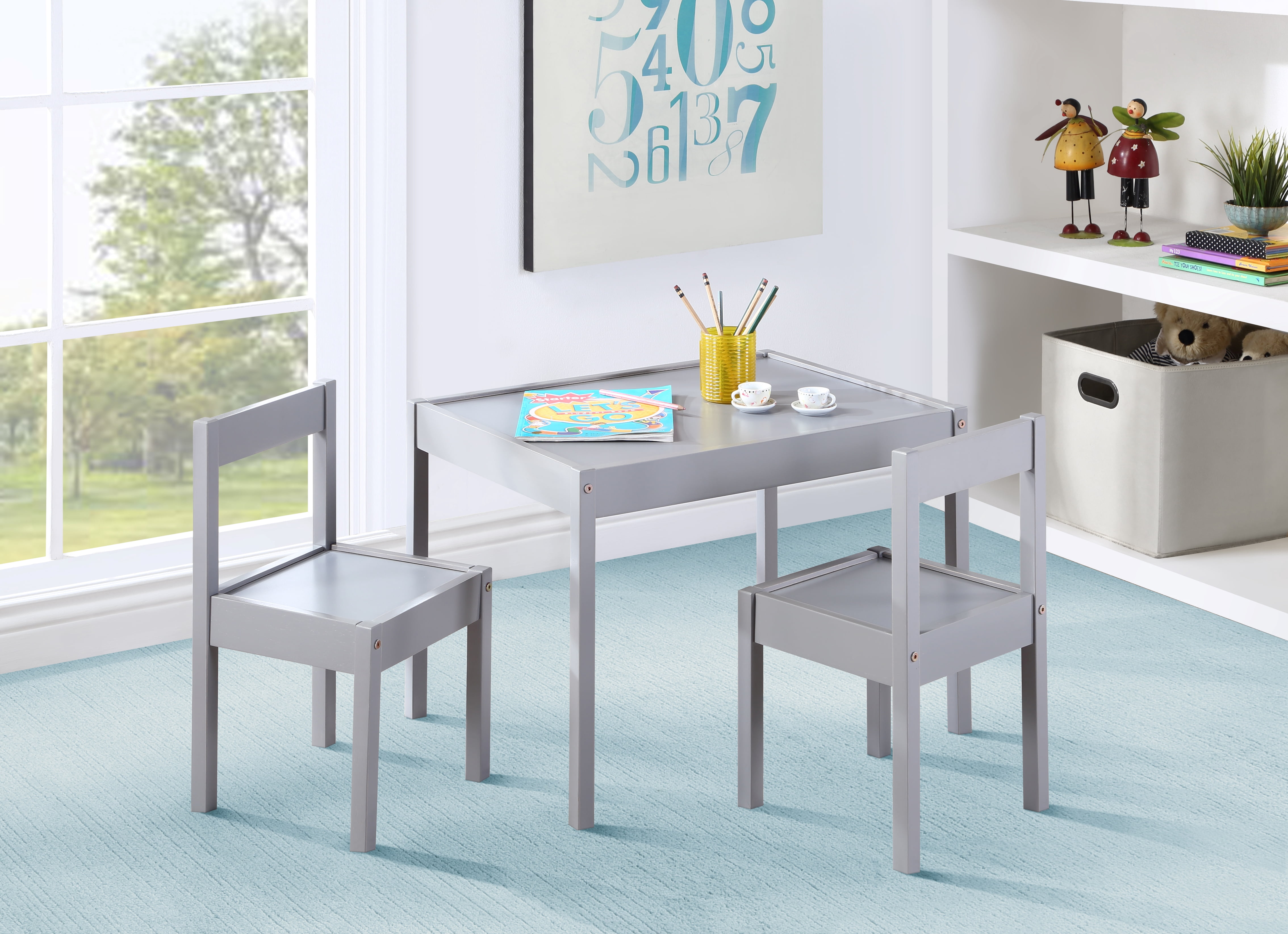 Olive & Opie Della Kids 3-Piece Activity Table and Chair Set, Gray