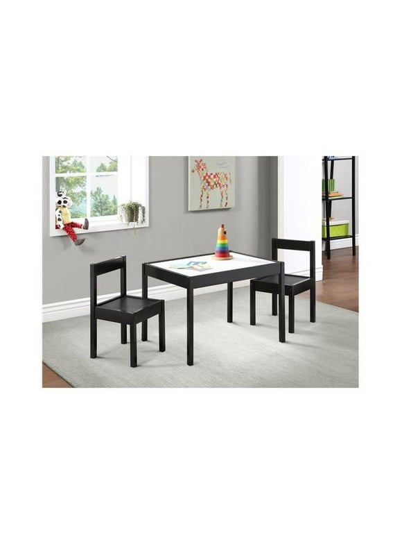 Olive & Opie Gibson 3-Piece Wood Dry Erase Kids Table & Chair Set in Black