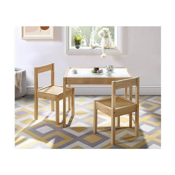 Olive & Opie Gibson 3-Piece Dry Erase Kids Table & Chair Set in Natural