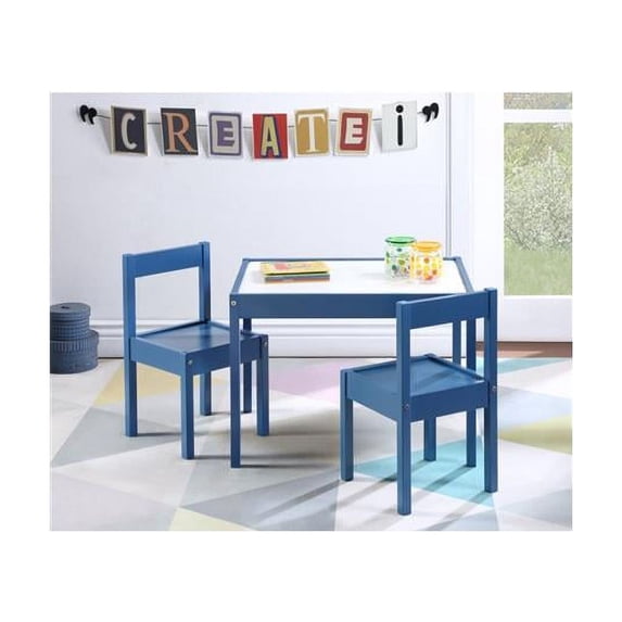 Olive & Opie Gibson Kids 3-Piece Activity Table and Chair Set, Dark Blue