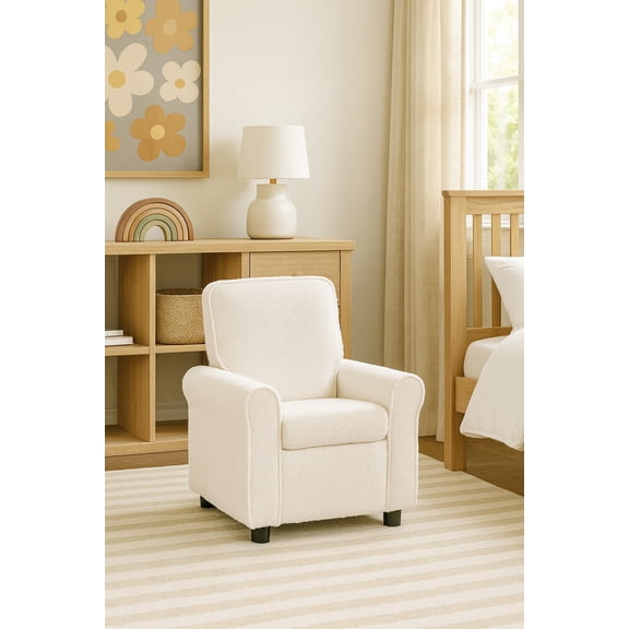 Olive & Opie Jordan Kids/Toddler Recliner Chair - Push Back Lounge Sofa for Boys & Girls Age 3+, Wooly White