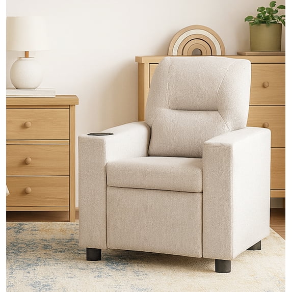 Olive & Opie Oakley Kids/Toddler Recliner Chair - Push Back Lounge Sofa for Boys & Girls Age 3+, Greige