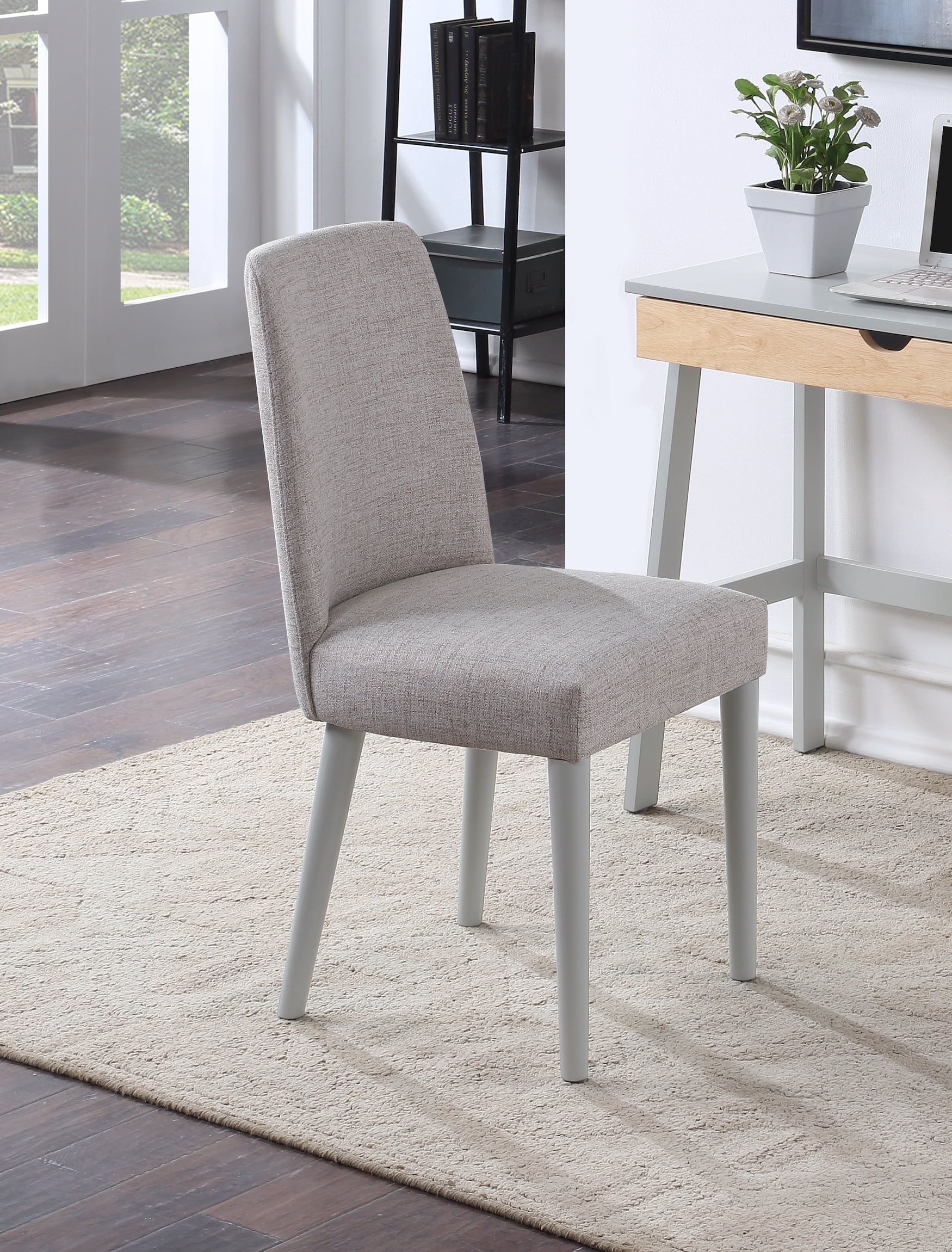 Gray Upholstered Dining Side Chair with Solid Wood Legs