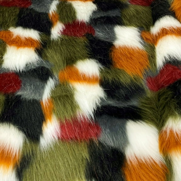 Olive Orange Grey Multi Patch Faux Fur