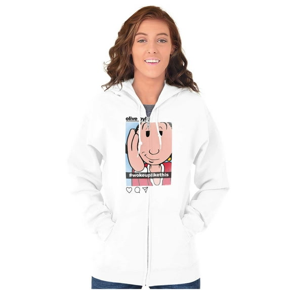Olive Oyl Hashtag Woke Up Like This Zip Hoodie Sweatshirt Women Brisco Brands M