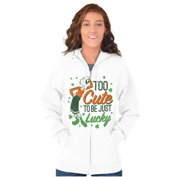 Olive Oyl St Paddys Day Lucky Cutie Zip Hoodie Sweatshirt Women Brisco Brands M