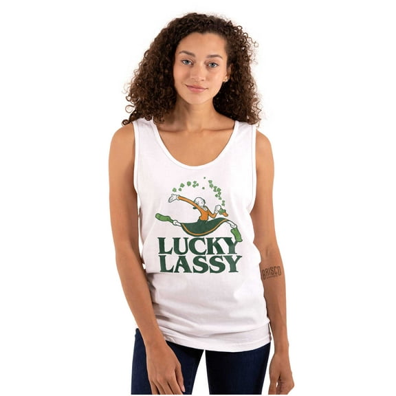 Olive Oyl St Paddys Lucky Lassy Tank Top Tee Shirt Women Brisco Brands S
