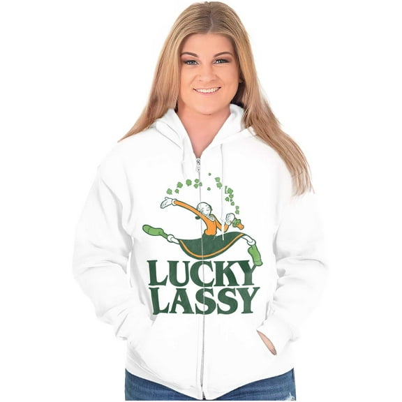 Olive Oyl St Paddys Lucky Lassy Women Plus Size Zipper Hoodie Brisco Brands 2X