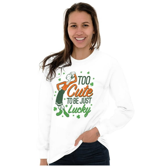 Olive Oyl Too Cute Irish Luck Clovers Women Plus Size Long Sleeve Tee Brisco Brands 3X