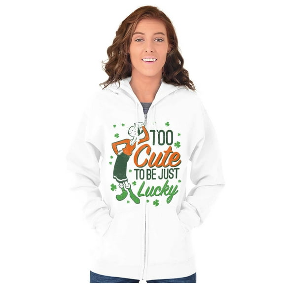 Olive Oyl Too Cute Irish Luck Clovers Women Plus Size Zipper Hoodie Brisco Brands 4X