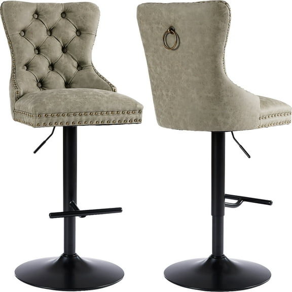 Olive PU Leather Swivel Bar Stools Set of 2 with Upholstered Back, Adjustable Counter Height Barstools, Bar Chairs for Home Bar Kitchen Island Pub Restaurant (2 Pcs, Sage Green)