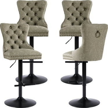 Olive PU Leather Swivel Bar Stools Set of 4 with Upholstered Back, Adjustable Counter Height Barstools, Bar Chairs for Home Bar Kitchen Island Pub Restaurant (4 Pcs, Sage Green)