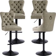 Olive PU Leather Swivel Bar Stools Set of 4 with Upholstered Back, Adjustable Counter Height Barstools, Bar Chairs for Home Bar Kitchen Island Pub Restaurant 4 Pcs, Sage Green