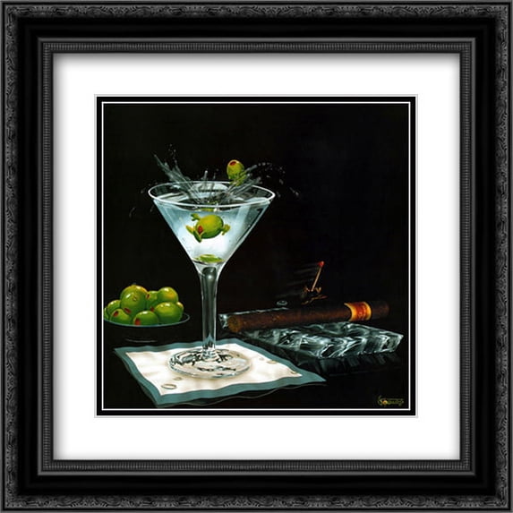 Olive Party II 2x Matted 16x16 Black Ornate Framed Art Print by Michael Godard