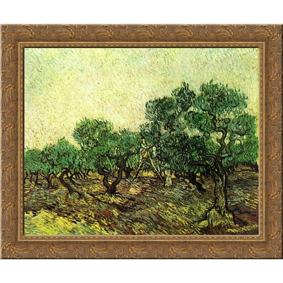 Olive Picking 24x20 Gold Ornate Wood Framed Canvas Art by Vincent van Gogh
