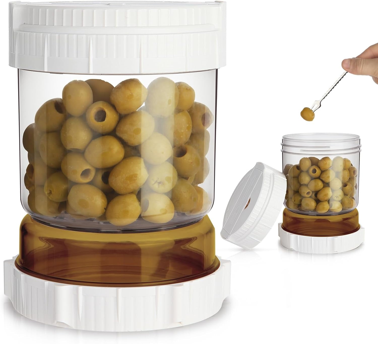 Olive Pickle Jar with Strainer Flip, 50oz Pickle Juice Separator, Cool