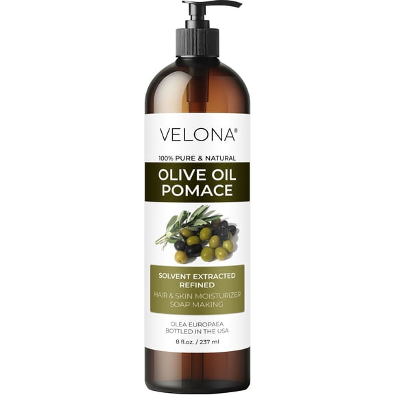 Olive Pomace Oil by Velona - 8 Fl Oz | 100% Pure and Natural Carrier Oil | Refined | Skin, Hair, Body & Face Moisturizing | Use Today - Enjoy Results.