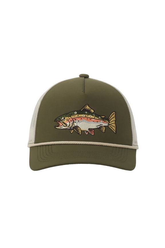 Olive/Putty Rainbow Trout 5-Panel Cap  Structured, Embroidered, Snapback, One Size