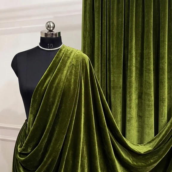 Olive Royal Velvet Fabric by The Yard, 60" Wide Premium Soft Upholstery Fabric for Curtains, Furniture, Wedding Decor, Fashion & Crafts I Valentina Textiles Inc. (1 Yard)