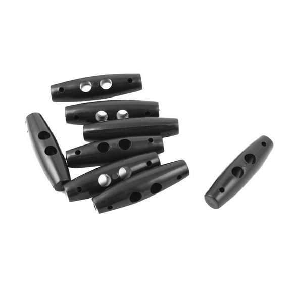 Olive Shape 2 Holes Toggle Stopper Buttons Coat Cord Adjustive Lock Black 8 Pcs