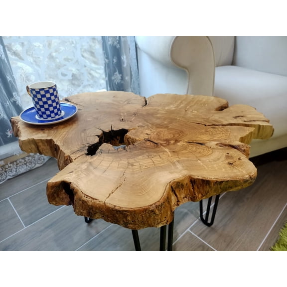 Olive Side Table Natural Live Edge end Table 24" Length with Black Legs Rustic Coffee Table Nesting Table l