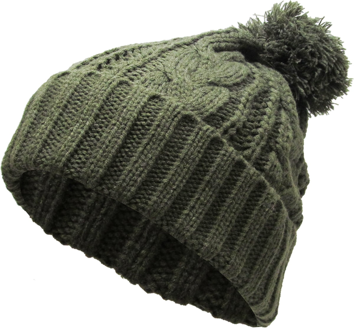 Olive-Slouchy-Cable-Knit-Pom-  display picture 1