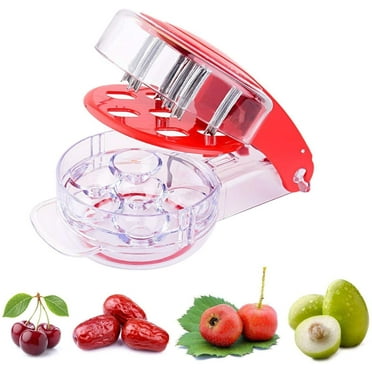 Olive Stone Cherry Pitter Core Seed Remover tool, Stainless Steel Easy Clean Up One-handed manipulation - 6 Cherries Grips Red