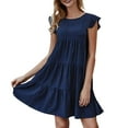 thumbnail image 1 of Olive Summer Dress Fall Womens Tops Women'S Solid Color Round Neck Short Sleeve Casual Cake Dress Pleated Swing Skirt Womens Summer Maxi Dresses Petite Midi Dresses for Women, 1 of 9