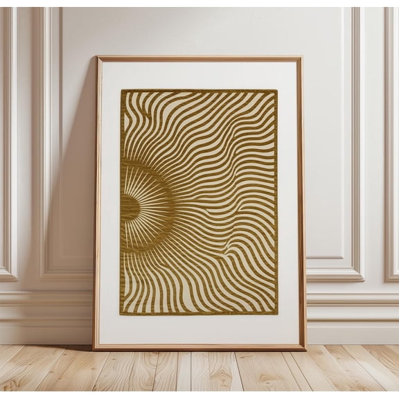 Olive Sunburst Abstract Line Modern Optical Wall Art Decor Unframed Paper Print