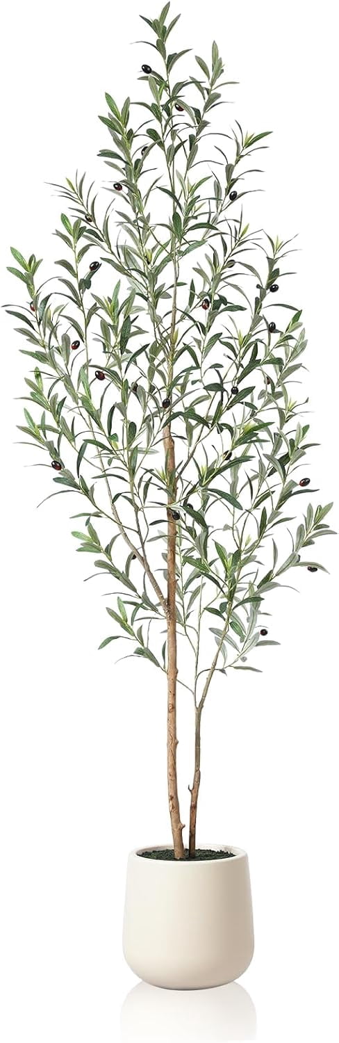Olive Tree Artificial Indoor, 6ft (72in) Tall Fake Trees with White ...