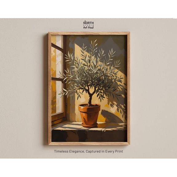 Olive Tree Poster Mediterranean Kitchen Wall Art Botanical Decor, Unframed Canvas 16x20in