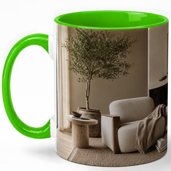 Olive Tree Reading Chair 11oz Ceramic Mug, Neutral Home Coffee Cup