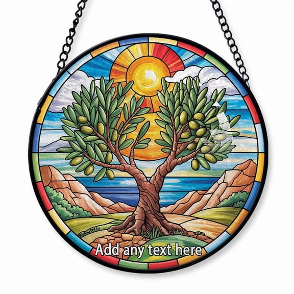 Olive Tree Stained Glass Suncatcher Window Hanging Customizable Window Hanging Gift for Christmas 2025, for Gardeners, Plant Fans, Friends or Couples