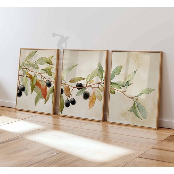Olive Tree Wall Art Botanical Branch Mediterranean Plant Neutral Modern Set 3 Unframed Paper Print 16x24