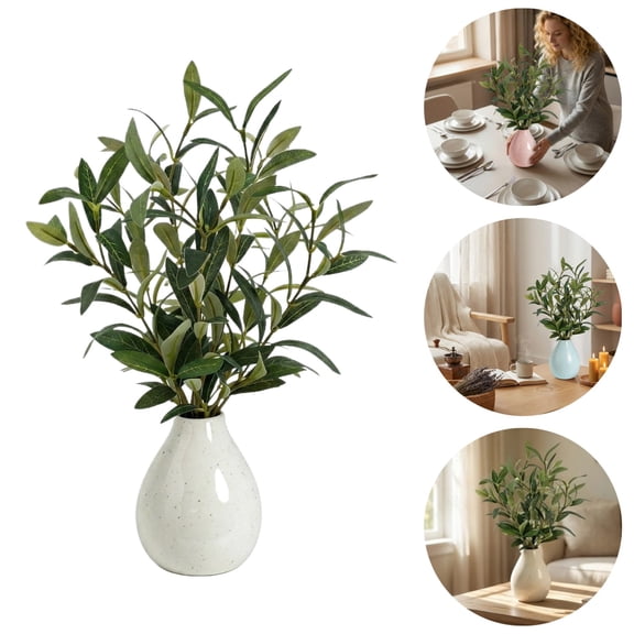 Olive Trees Artificial Indoor 14 Inch Fake Olive Tree Pot Faux Olive Greenery for Home Office Room Table Modern Decor(White Ceramic Vase)