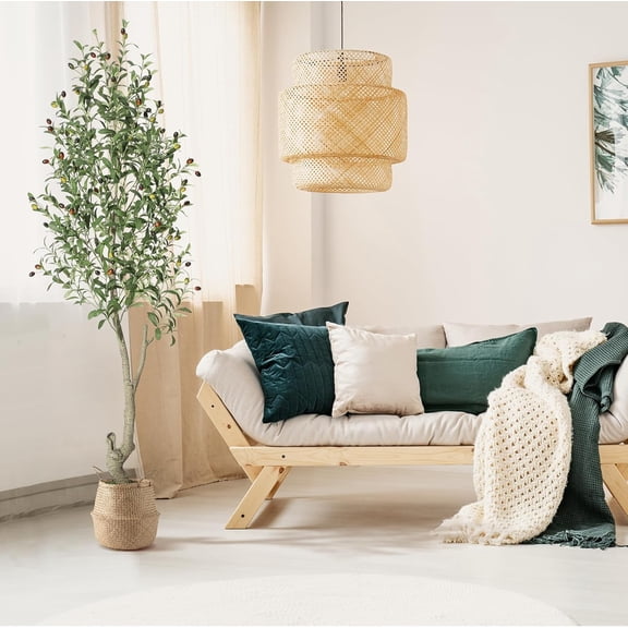Olive Trees Artificial Indoor, 5FT/6FT/7FT Tall Realistic Olive Tree with White Tall Planter, Artificial Plants With Lifelike Fruits,Fake UV Resistant Artificial Tree With Green Moss for Home Office D