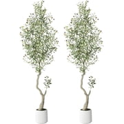 Olive Trees Artificial Indoor, 5FT/6FT/7FT Tall Realistic Olive Tree with White Tall Planter, Artificial Plants With Lifelike Fruits,Fake UV Resistant Artificial Tree With Green Moss for Home Office D