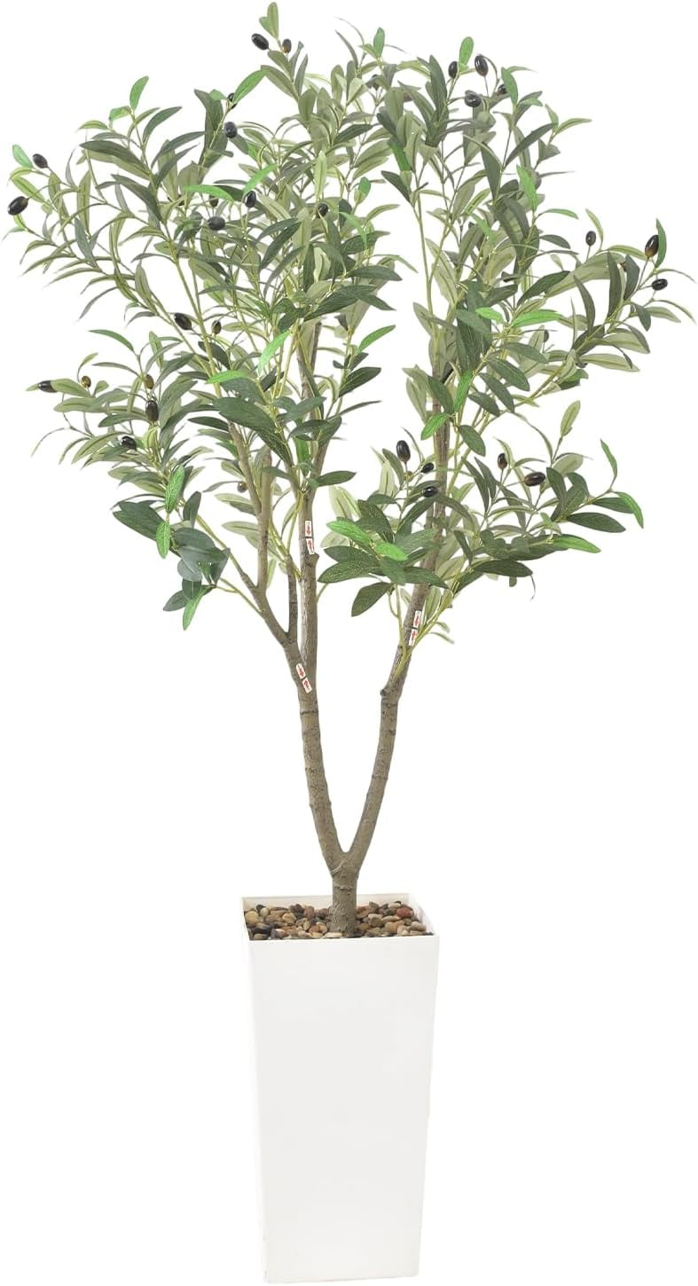 Olive Trees Artificial Indoor, 5FT Tall Faux Olive Tree with White Tall ...
