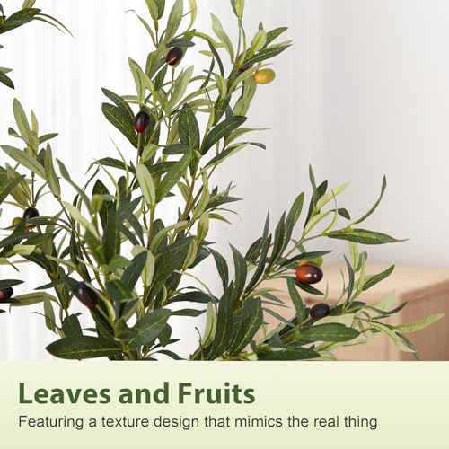 Olive Trees Artificial Indoor, 5FT Tall Faux Olive Tree with White Tall