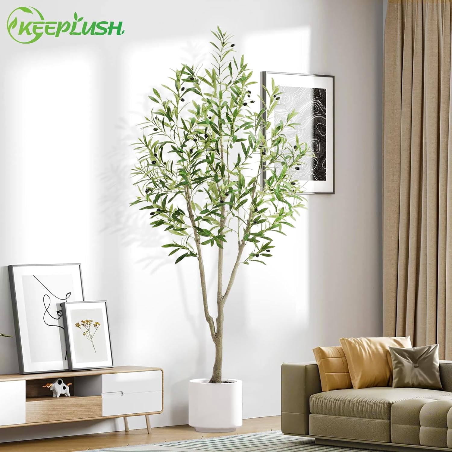 Olive Trees Artificial Indoor, 6FT Tall Faux Olive Tree with White Tall ...