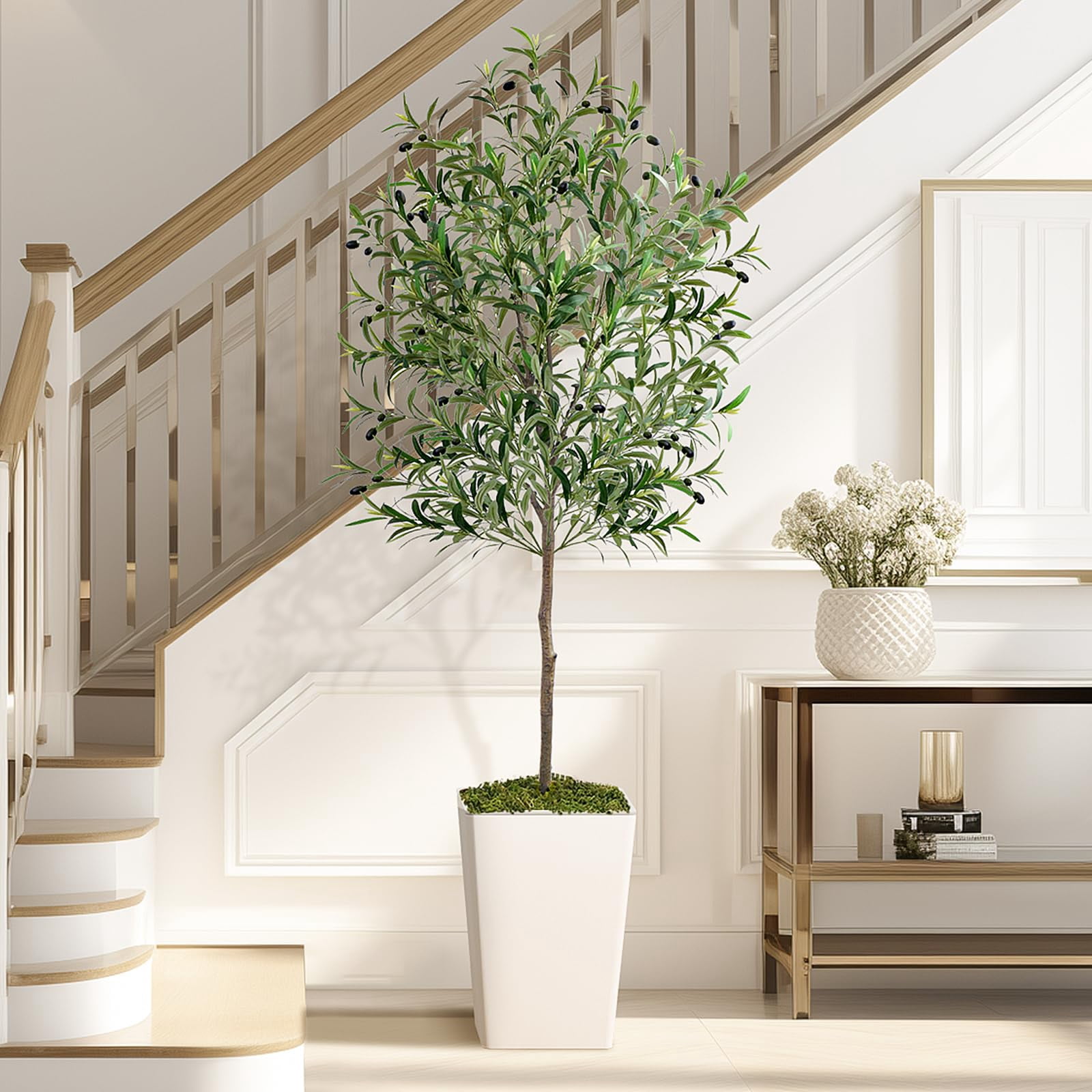 Olive Trees Artificial Indoor 6ft, Tall Faux Silk Plant with Pot ...