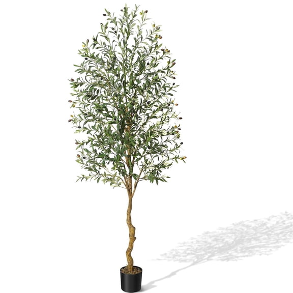 Olive Trees Artificial Indoor, 7FT Tall Olive Tree Plants, Faux Olive Tree with Realistic Trunk, Leaves, Fruits for Home Office Decor