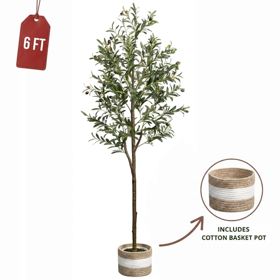 pansass Artificial Olive Tree, 6FT Fake Plants Indoor, Faux Tall Olive Tree with 936 Leaves & 52 Lifelike Fruits for Home Office Outdoor Room Decor