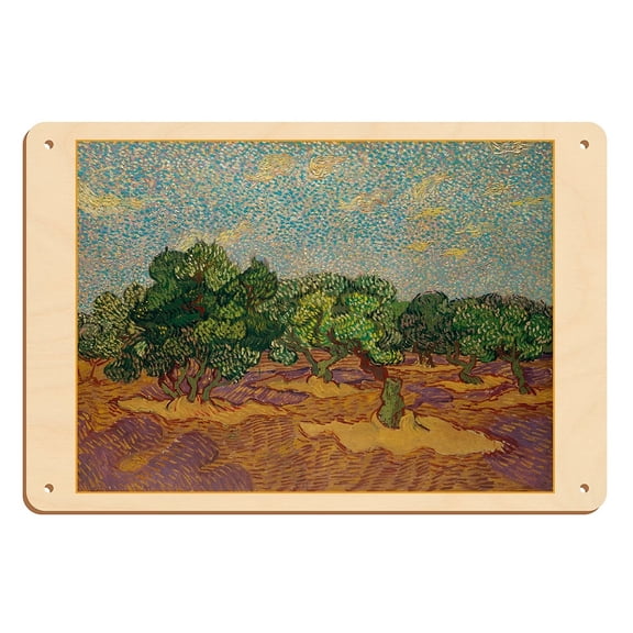 Olive Trees - From an Original Color Painting by Vincent Van Gogh c.1889 - 8 x 12 inch Vintage Wood Art Sign