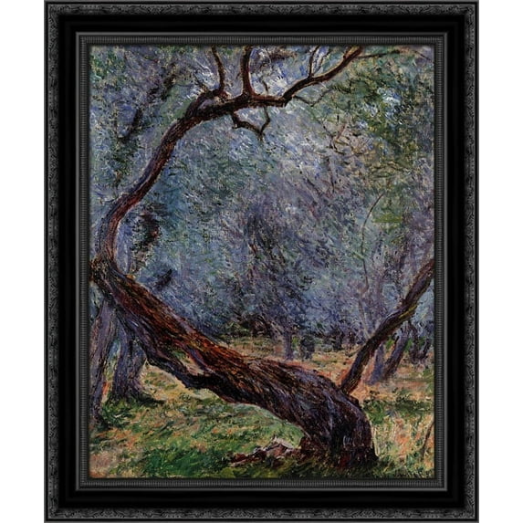 Olive Trees (Study) 20x24 Black Ornate Wood Framed Canvas Art by Monet, Claude