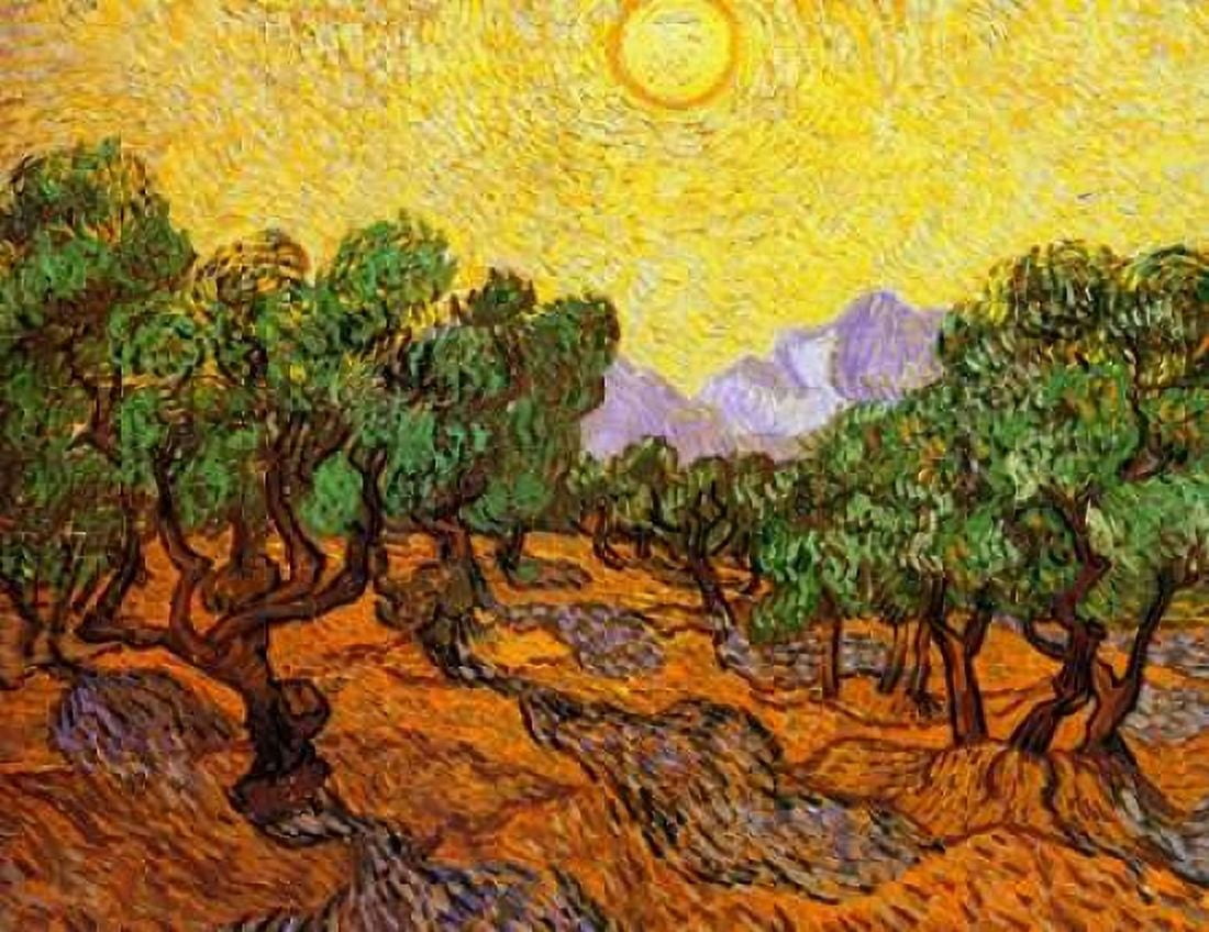 Olive Trees With Yellow Sky And Sun Canvas Art - Vincent Van Gogh (22 x 28)