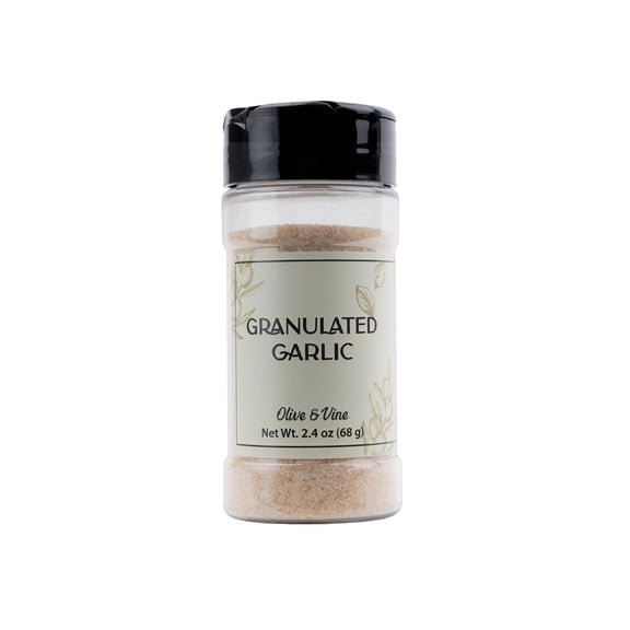 Olive & Vine Granulated Garlic, Savory & Aromatic, Seasoning for Pasta, Roasted Vegetables, Grilled Meats, Rich Tradition, Authentic Taste, For Global Recipes 2.4 Ounce