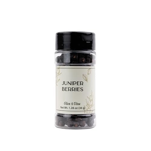 Olive & Vine Juniper Berries, Earthy & Piney Flavor, Seasoning for Game Meats, Sauerkraut, Gin Infusions, Rich Tradition, Authentic Taste, For Global Recipes 1.28 Ounce