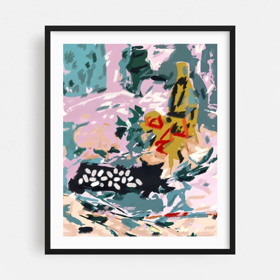 Olive Watcher - Painting Abstract Modern Art Psychedelic Surrealism Minimalist Geometric Black Framed Wall Art Print 6 x 8 inches