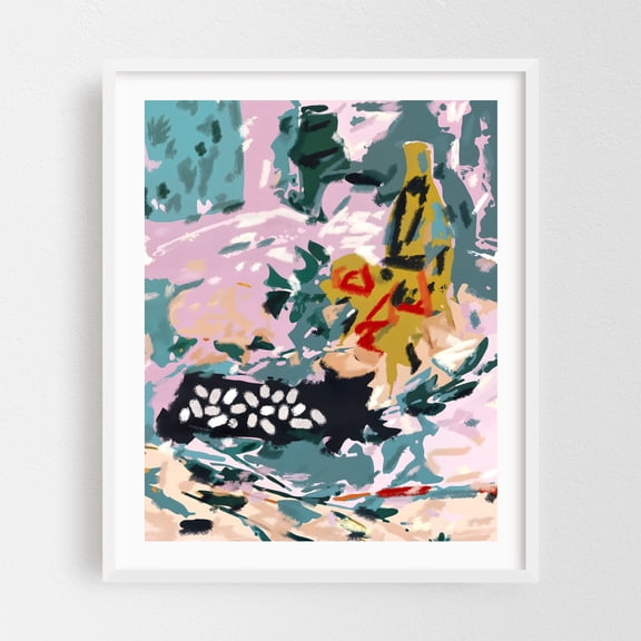 Olive Watcher - Painting Abstract Modern Art Psychedelic Surrealism Minimalist Geometric White Framed Wall Art Print 6 x 8 inches